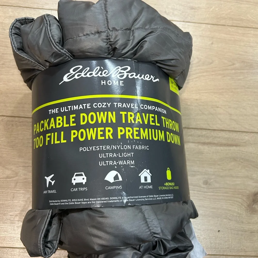 Eddie Bauer Gray Packable Down Travel Throw